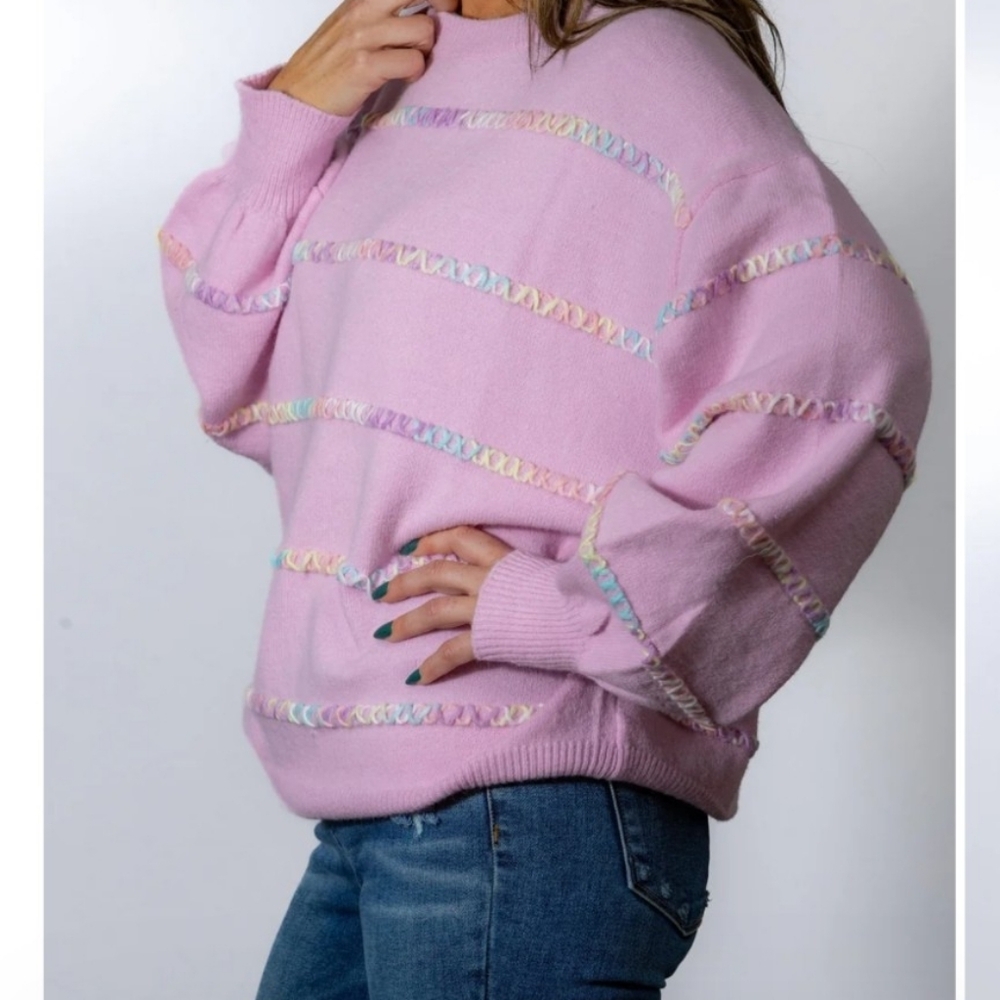 NEW Pastel Lavender/Pink Stitch Knit Sweater Oversize L/XL/XXL - Picture 5 of 13